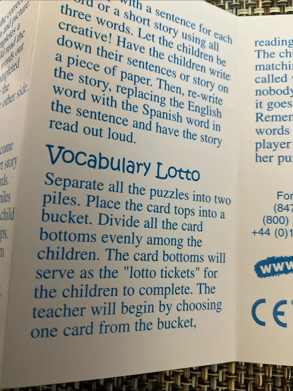 Spanish-English Kids Vocabulary Puzzle Cards - NWT